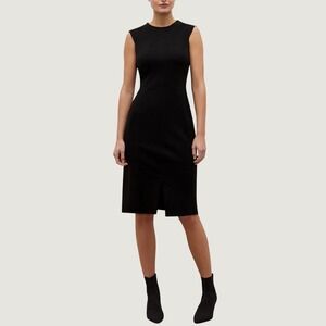 MM.LaFleur The Katie Dress 8 Black Sheath Cap Sleeve Front Slit LBD Chic Sleek